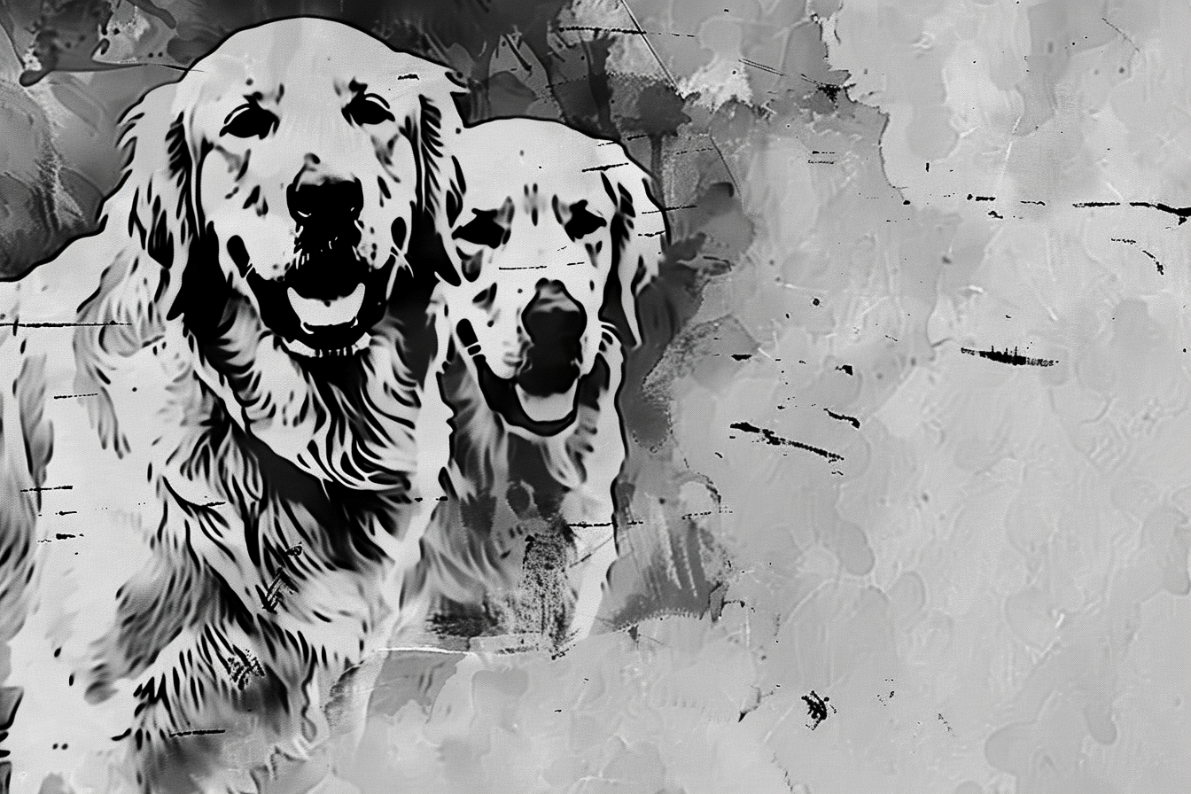 Artwork — golden retriever portrait raw ink sketch 01