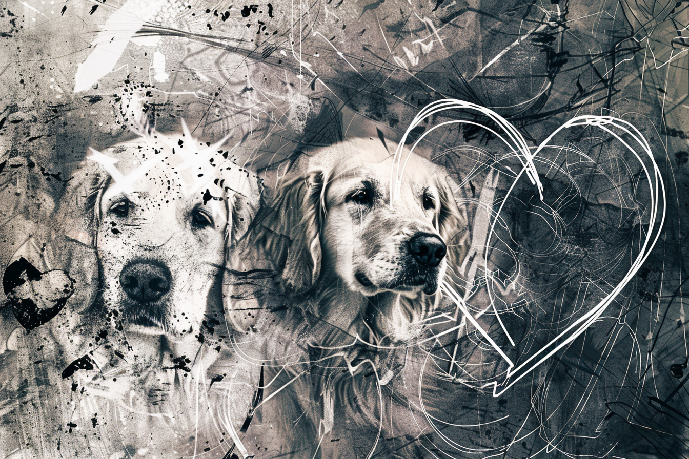 Artwork — golden retriever portrait raw ink sketch 02