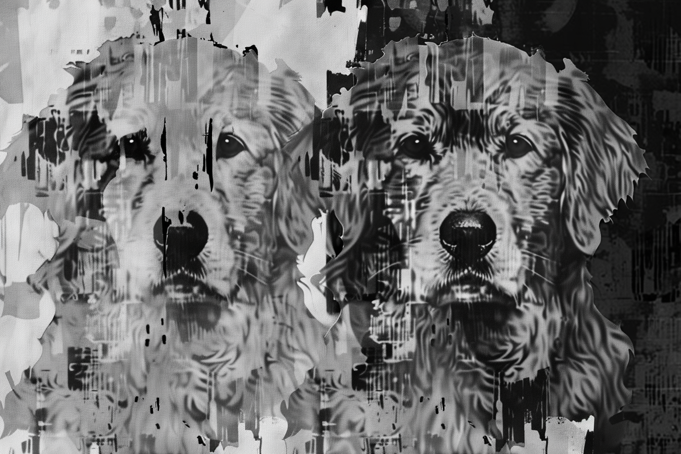 Artwork — golden retriever portrait raw ink sketch 03