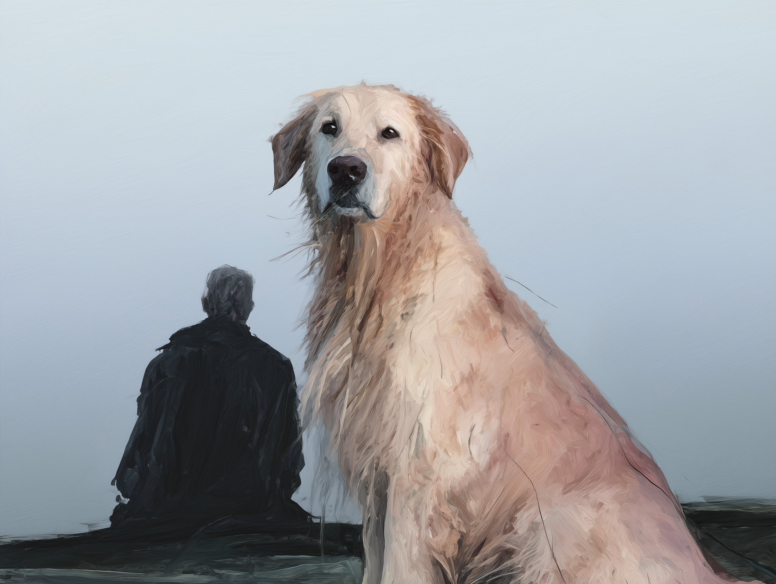 Artwork — golden retriever portrait reflective watercolor 01