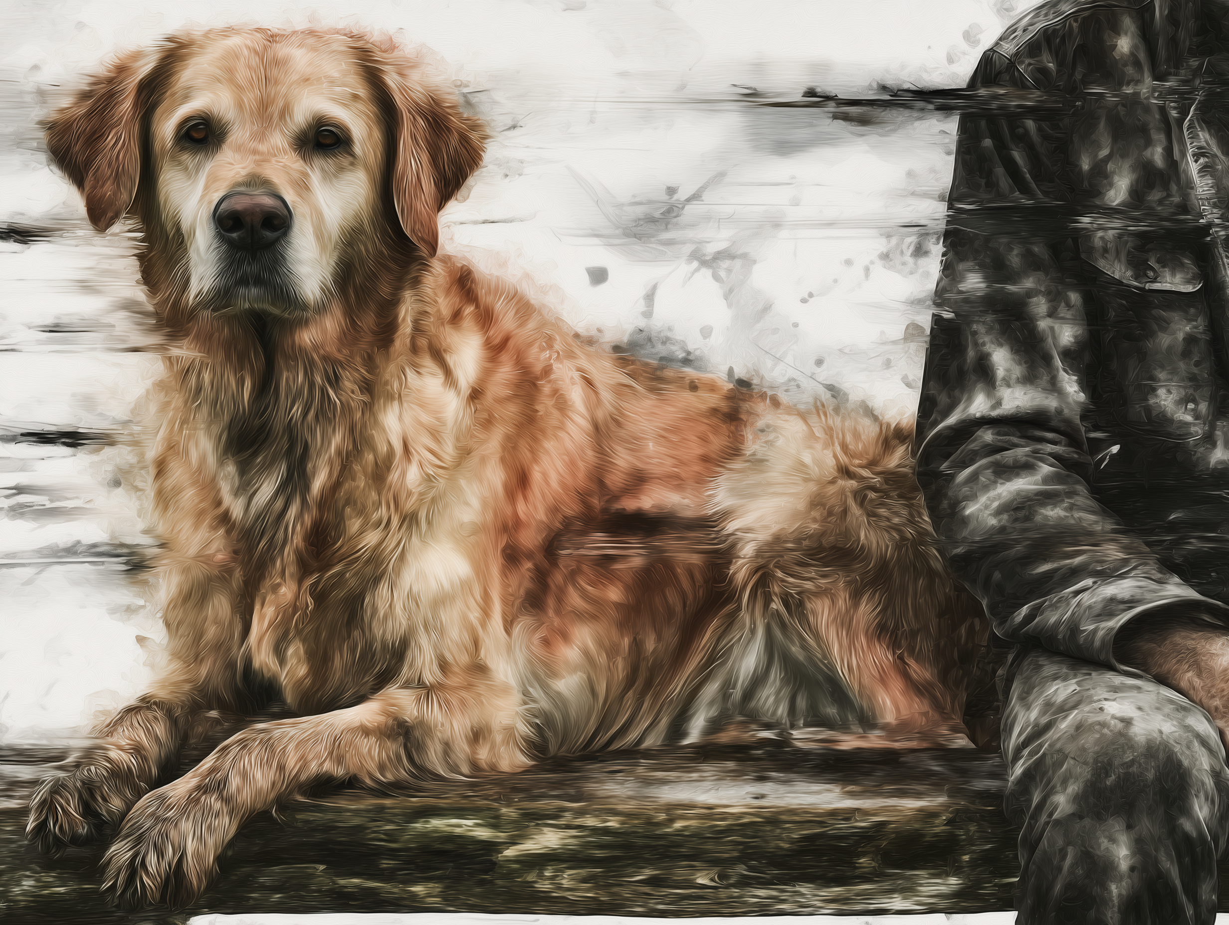 Artwork — golden retriever portrait reflective watercolor 05