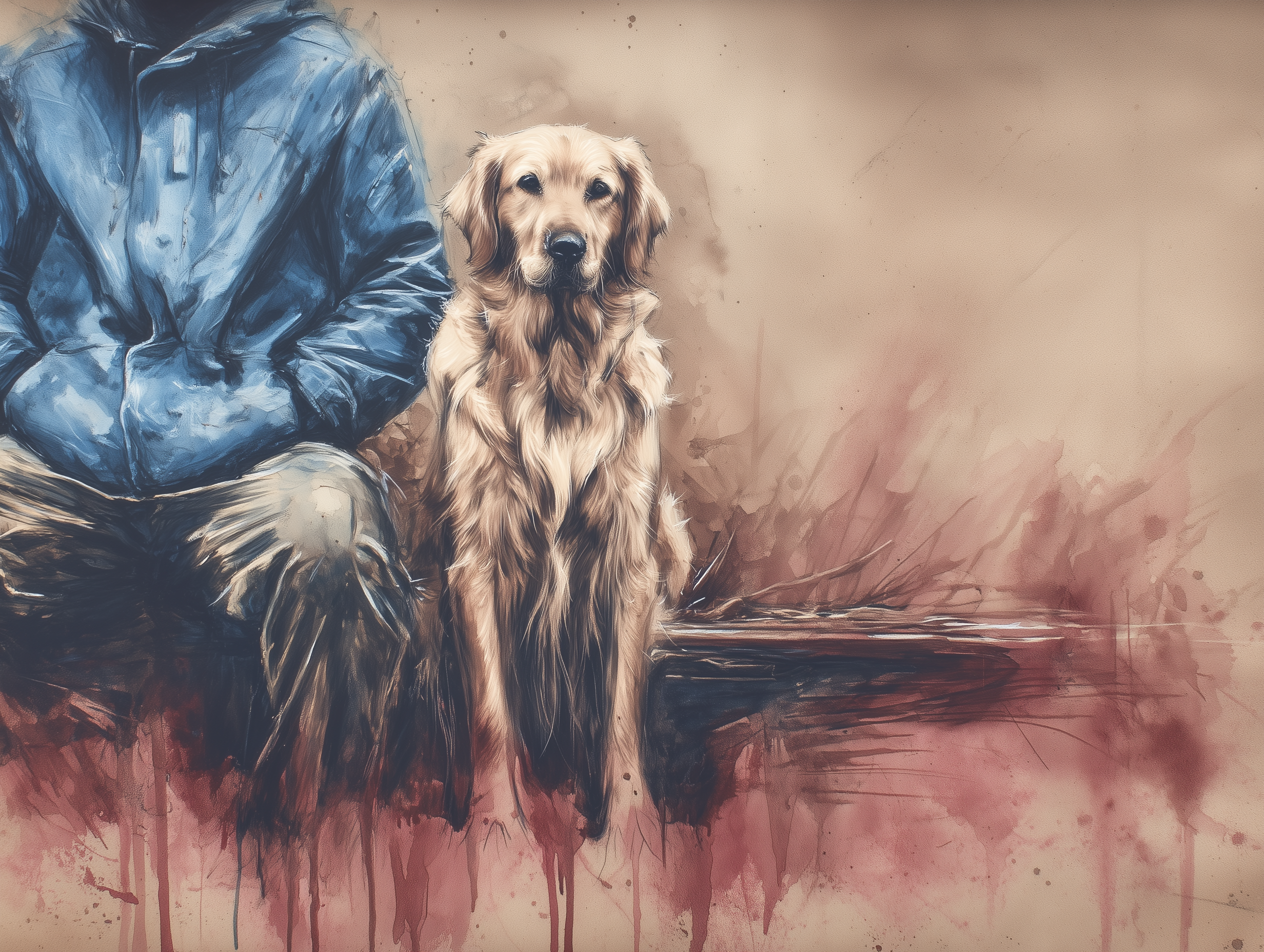Artwork — golden retriever portrait reflective watercolor 06