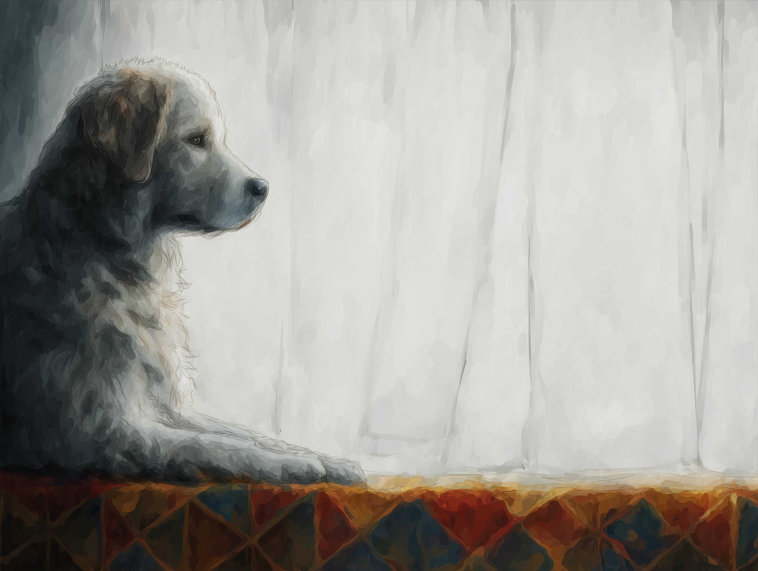 Artwork — golden retriever portrait softly lit watercolor 02