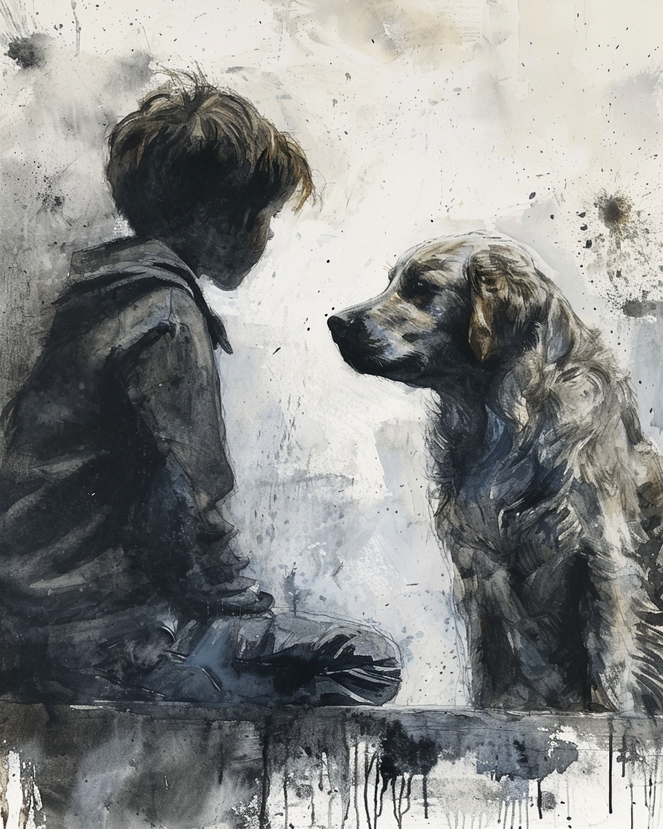 Artwork — golden retriever portrait urban stencil watercolor 01