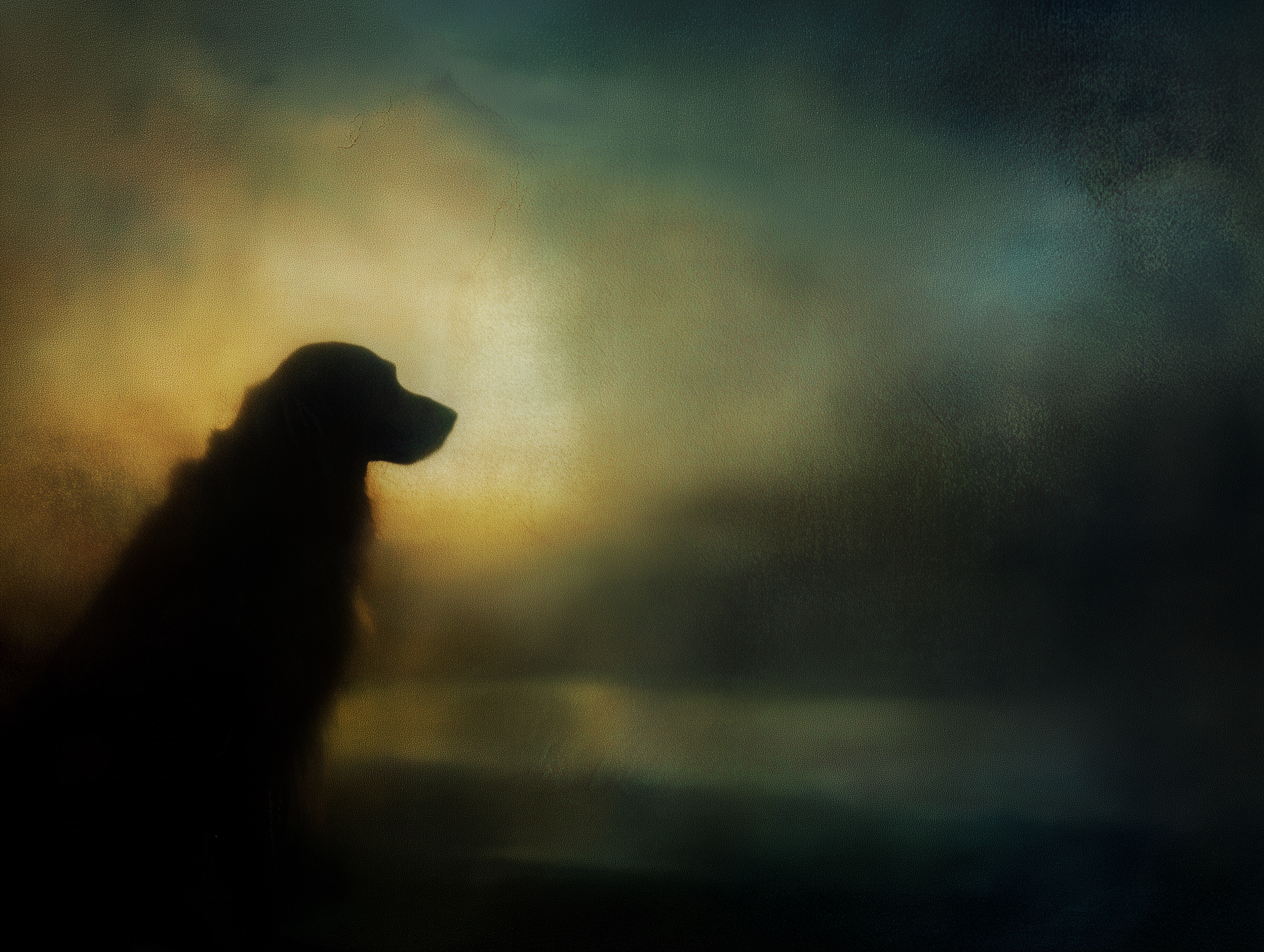 Artwork — golden retriever winter silhouette serene watercolor 01