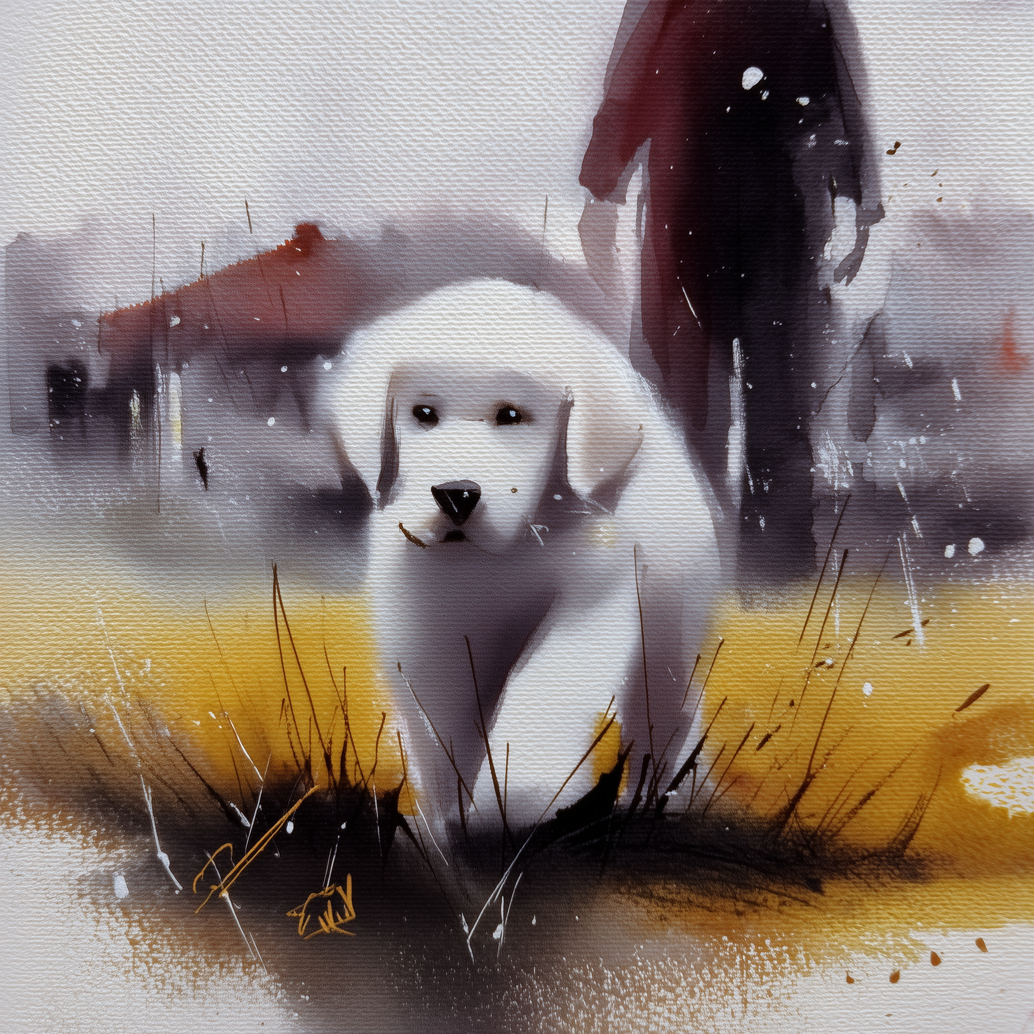 Artwork — golden retriever young golden gentle watercolor 02
