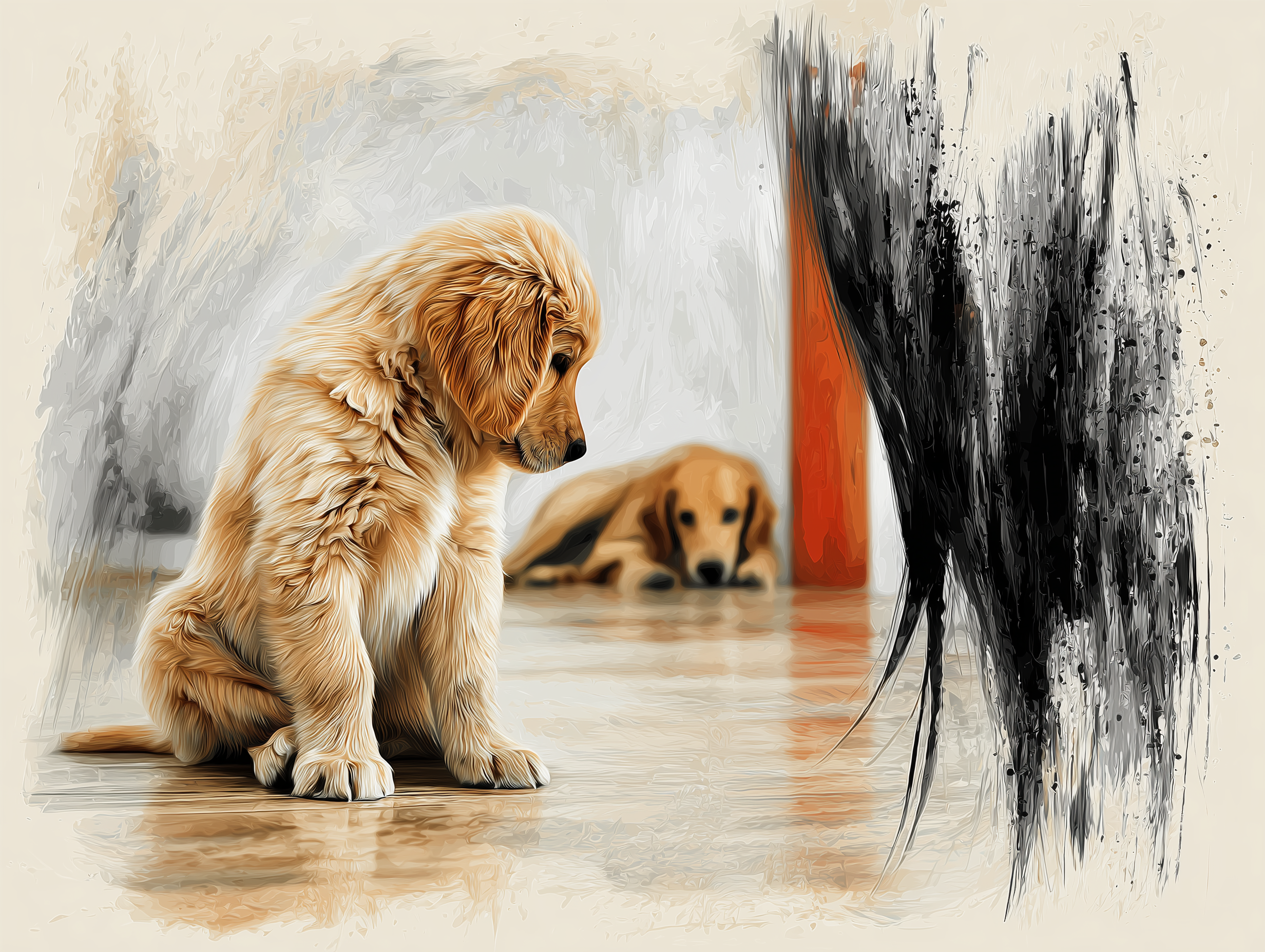 Artwork — golden retriever young golden introspective watercolor 06