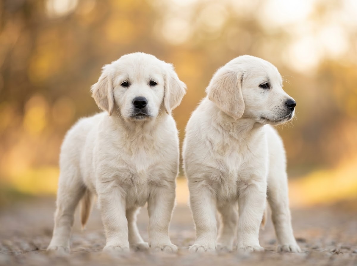 English Cream Golden Retriever puppies together
