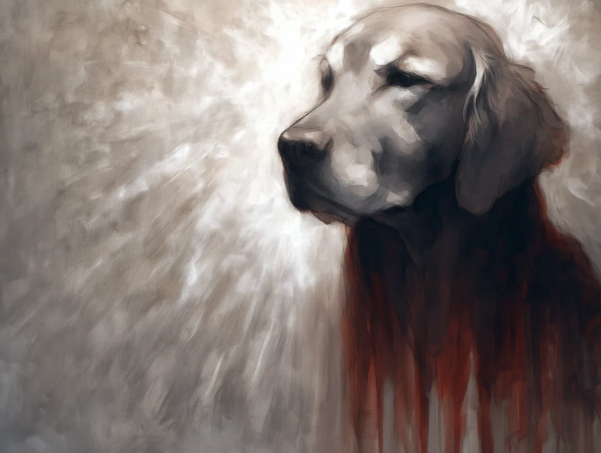 Contemplative watercolor portrait of a Golden Retriever